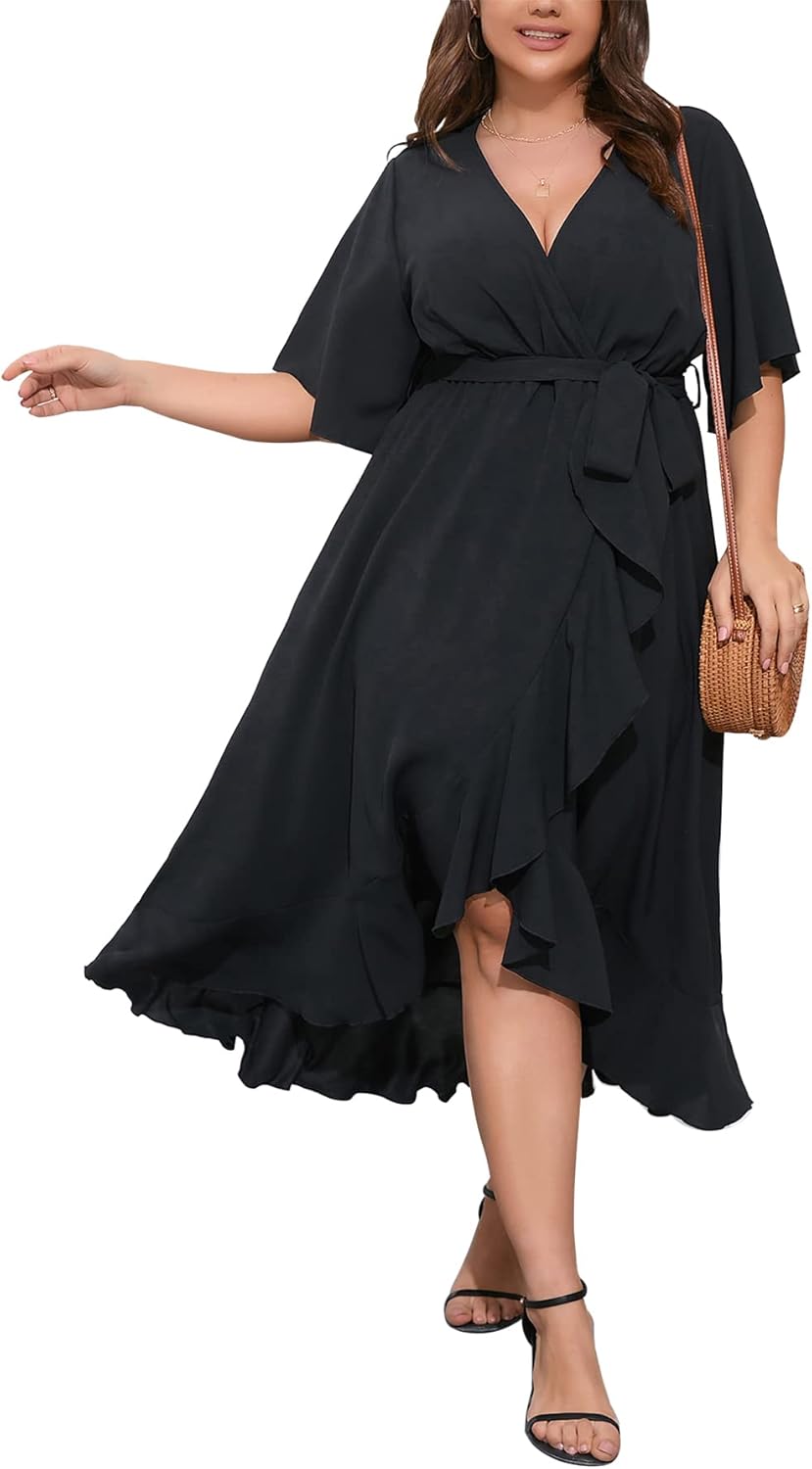 SCOMCHIC Plus Size Maxi Dress for Women with Ruffle Design