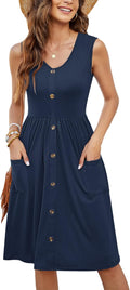 Women Summer Swing Midi Dress Sleeveless Button Down - Comfortable Fit