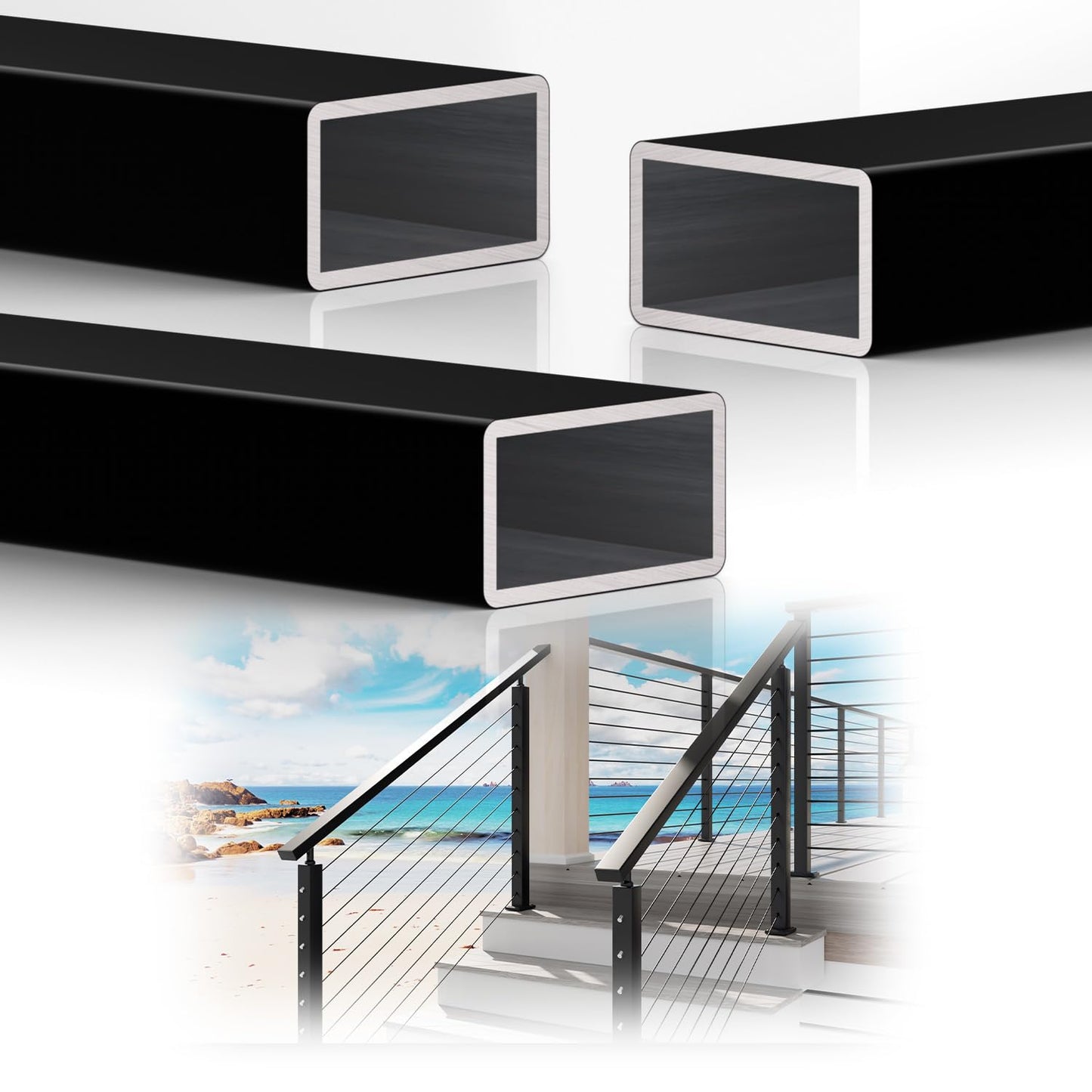 8FT Aluminum Black Handrail Pack for Indoor Outdoor Use