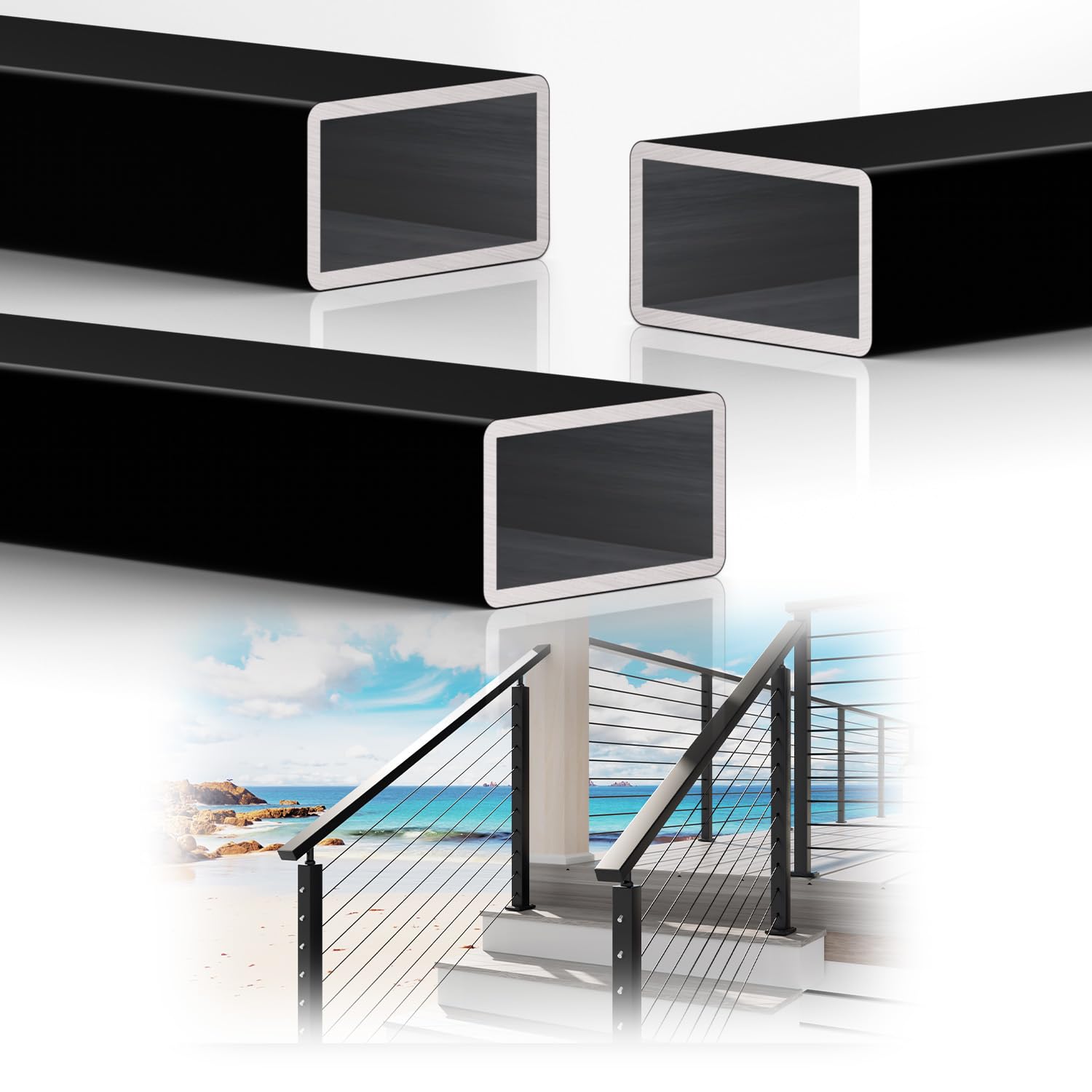 8FT Aluminum Black Handrail Pack for Indoor Outdoor Use