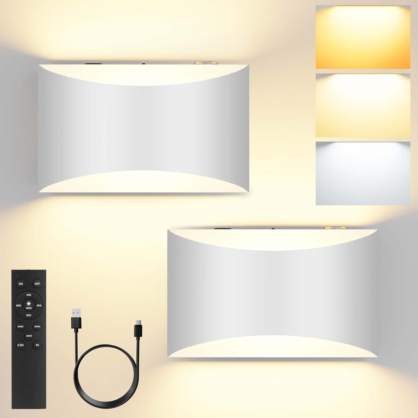 Battery Operated Wall Sconces Set of 2 for Modern Lighting