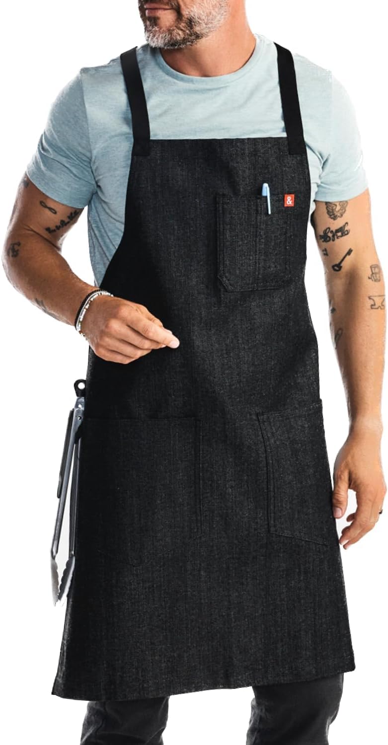 Crossback Chef Apron with Pockets - 100% Cotton Denim