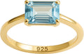 Blue Topaz Baguette Cut Ring for Women - Gold Plated 925 Sterling