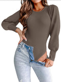 Long Puff Sleeve Sweaters for Women Bodysuit Pullover - Cozy Fit