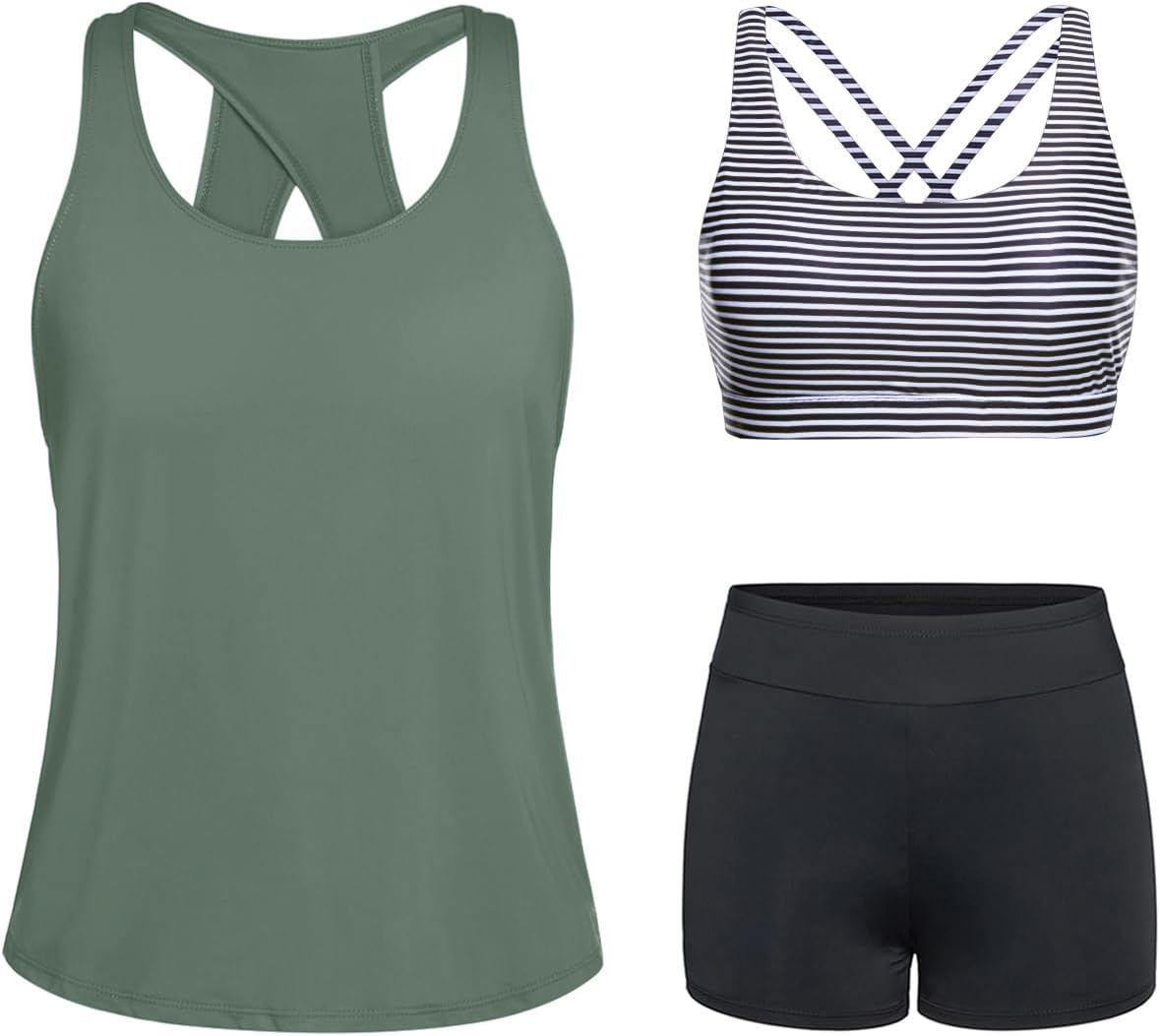 Tempt Me 3 Piece Tankini Swimsuits for Women with Boy Shorts