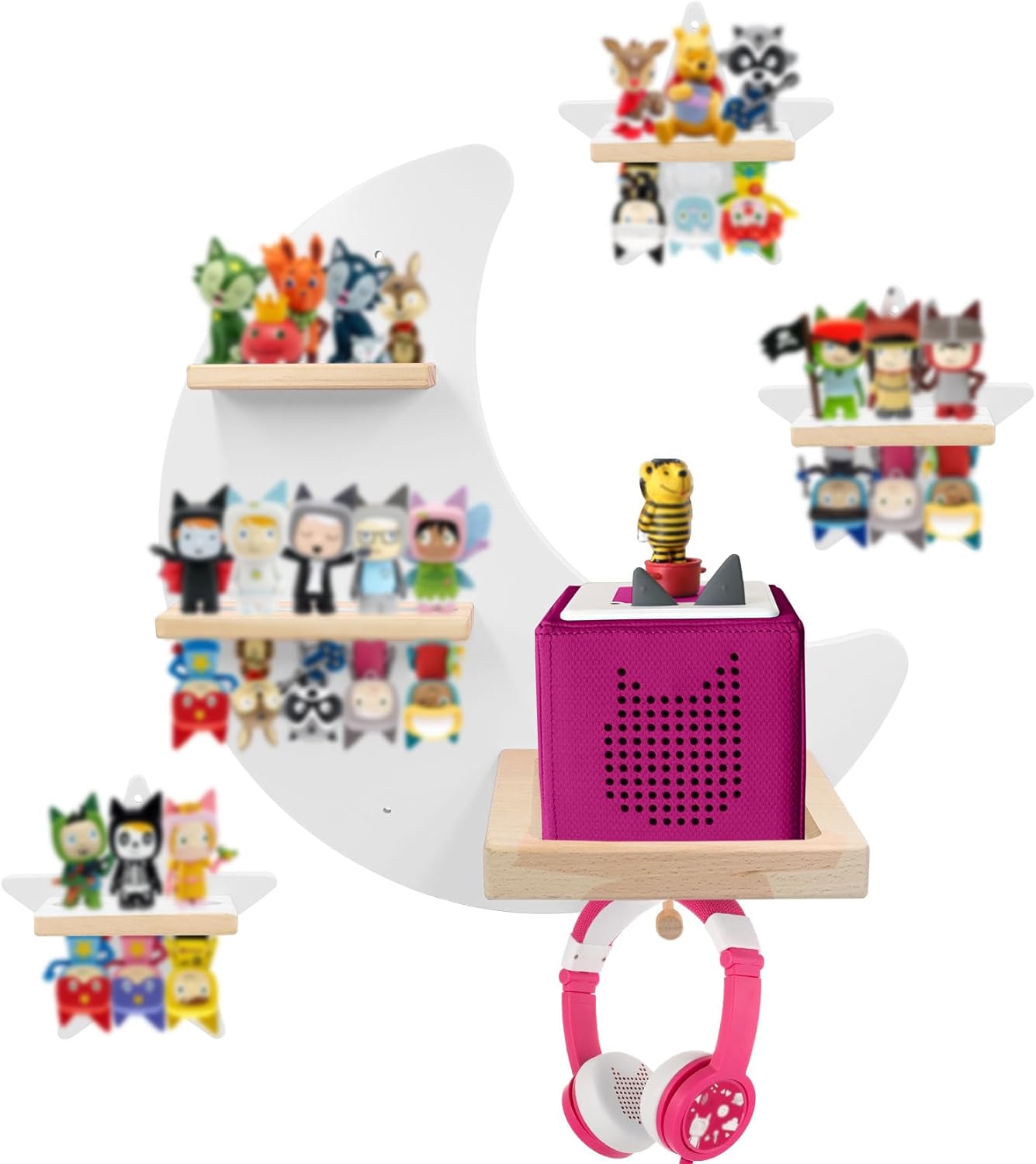 Tonie Shelf Wall Mounted Set for Toniebox - Magnetic Wooden Storage