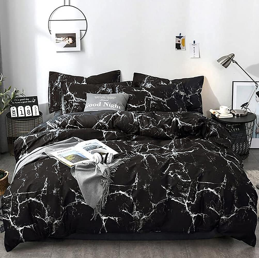 Black Marble Comforter Set Full/Queen Soft Lightweight Quilt