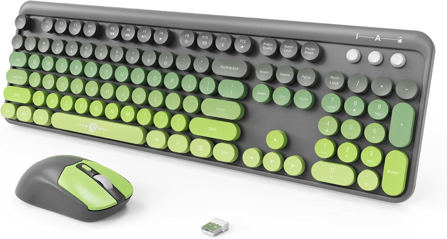 FOPETT Wireless Keyboard and Mouse Combo for Retro Typing Fun