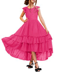 Girls Lace Boho Flower Girl Dress Ruffle Sleeve A-Line (Style QVVR)