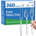 360 Count Extra Heavy Duty Clear Plastic Silverware Set - Durable