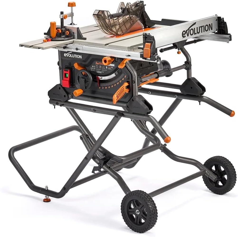 Evolution R10TBLX 10in Jobsite Table Saw with Wheeled Stand