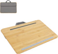 Portable Bamboo Laptop Lap Desk - Fits 14 - Handle & Phone Holder