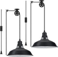 Plug in Pendant Light Hanging Barn Shade - Adjustable Pulley Pair