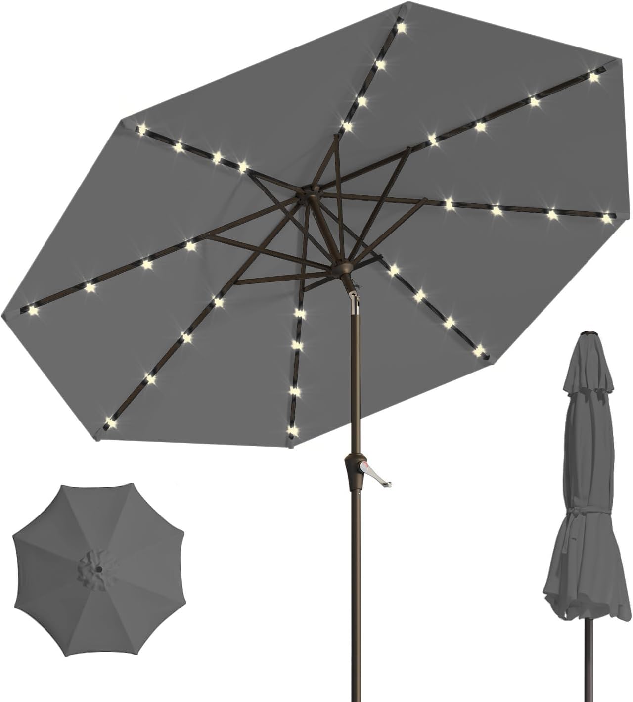 10FT Solar Umbrella with 32 LED Lights for Outdoor Spaces
