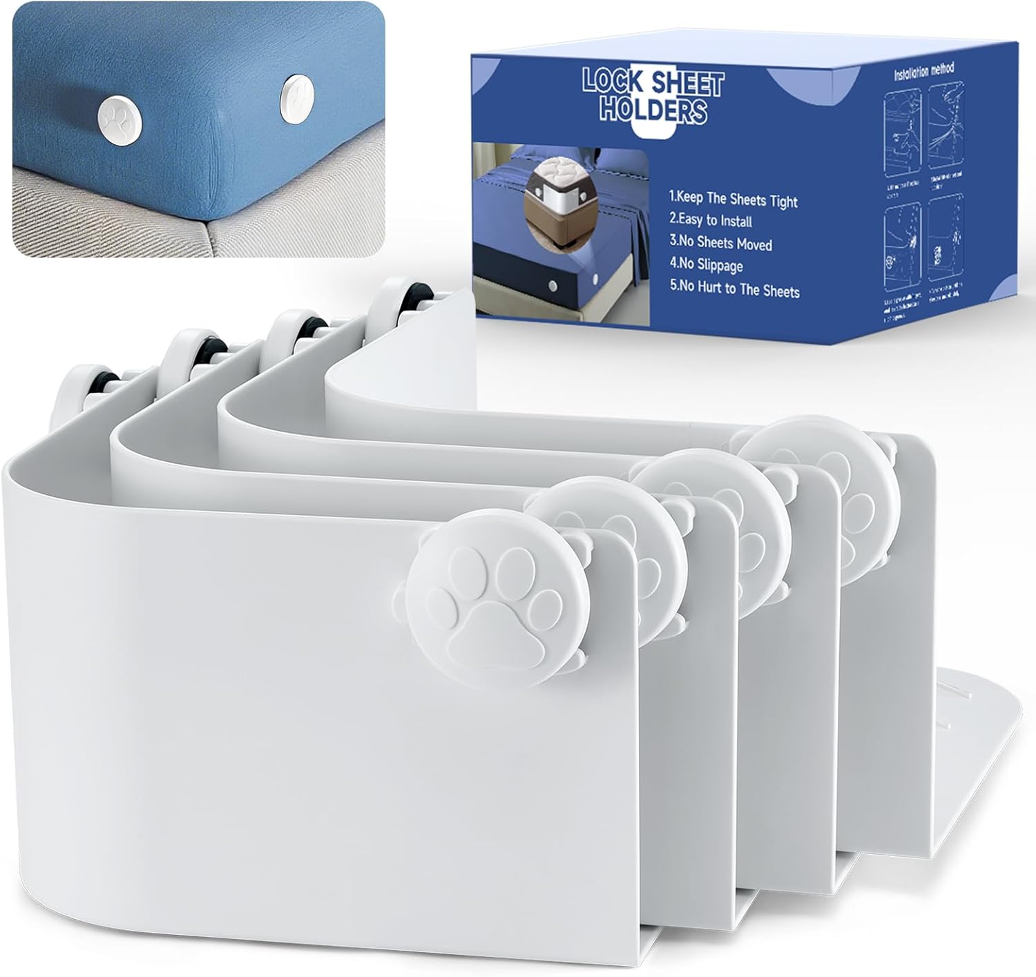 Lock Bed Sheet Holders for Corners - Heavy Duty Sheet Holders