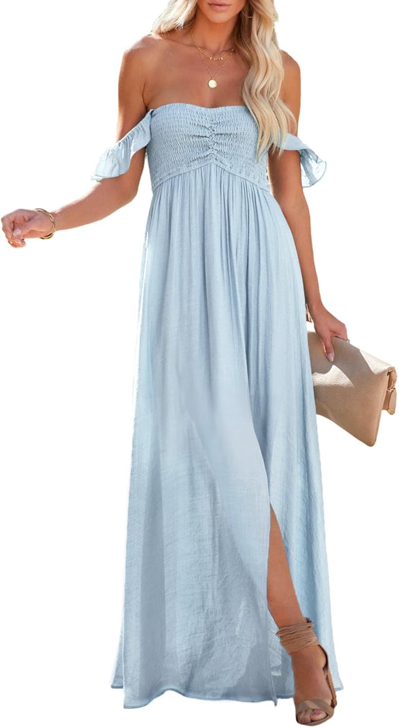 Stylish Summer Smocked Off The Shoulder Maxi Dress for Women
