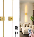 35 in Battery Operated Wall Sconce Set of 2 - Rechargeable Gold Wall