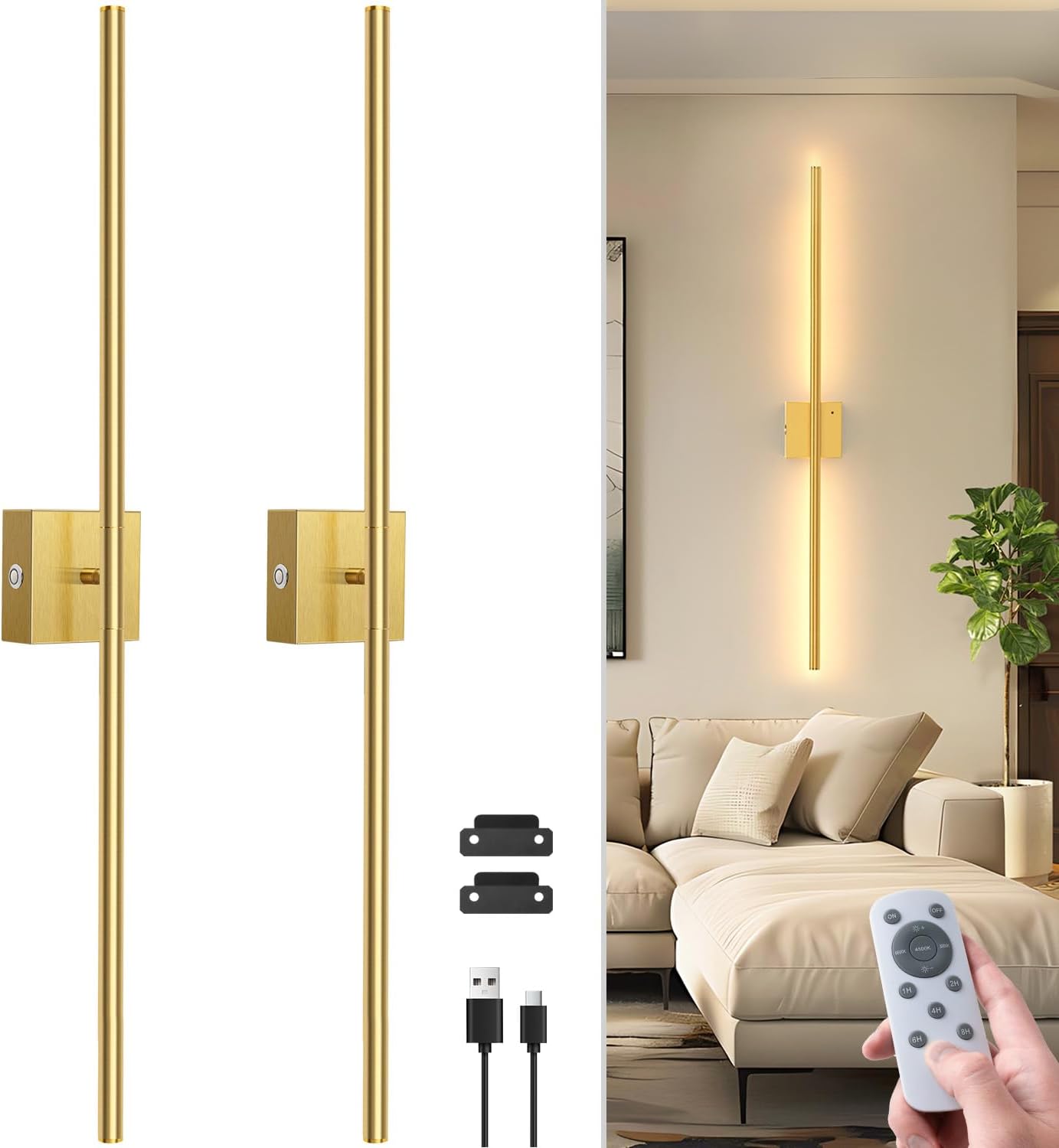 Battery Operated Wall Sconce Set of 2 with Remote Control
