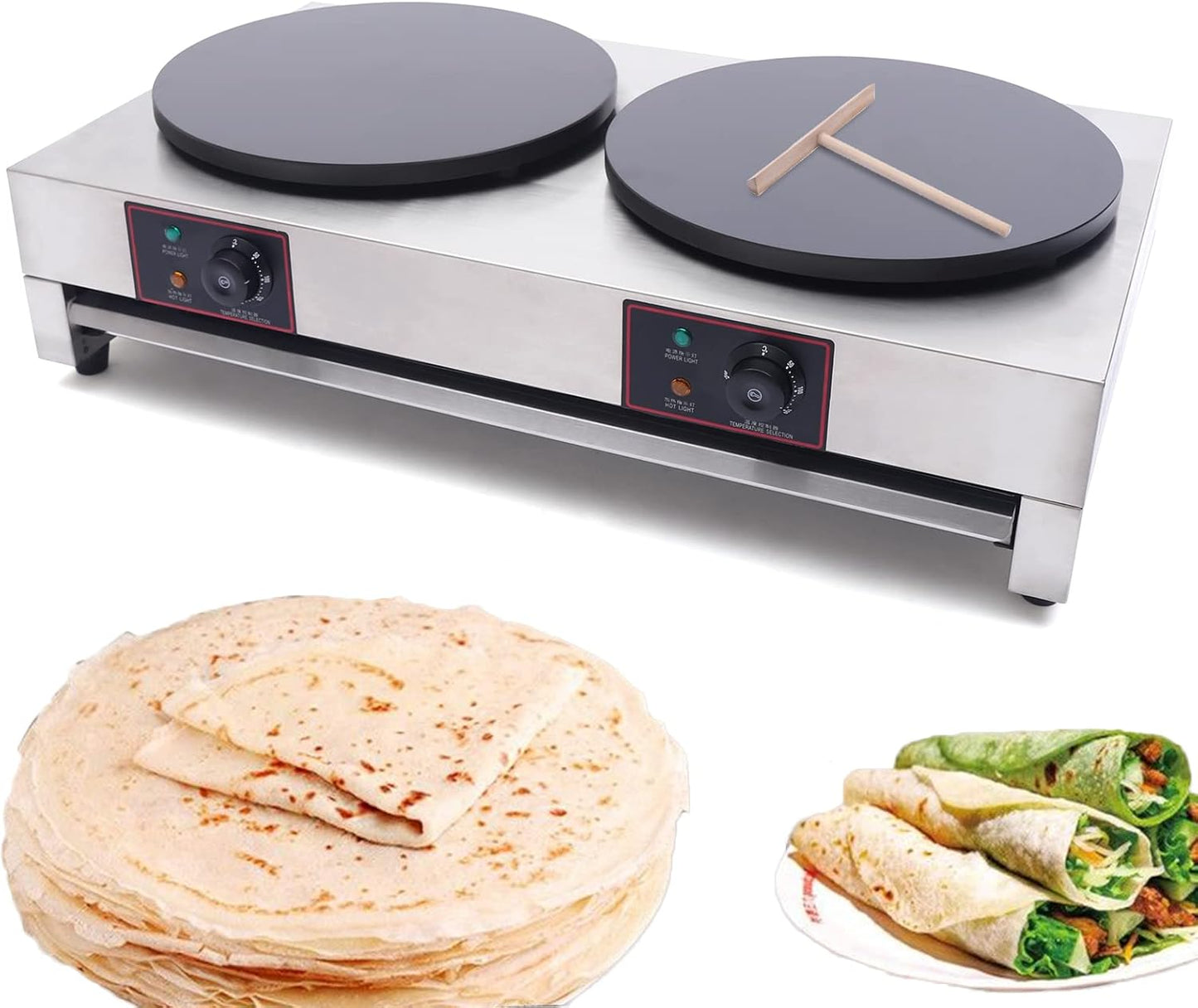 3400W Double Hotplate Electric Crepe Maker - Non-Stick, Temperature Control