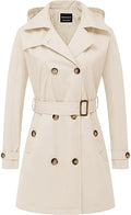Women's Double-Breasted Trench Coat with Detachable Hood - Classic
