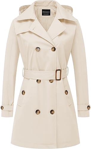 CREATMO US Women's Trench Coat Double-Breasted Classic Style