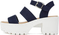 Soda ACCOUNT Women Open Toe Two Bands Lug Sole Block Heel