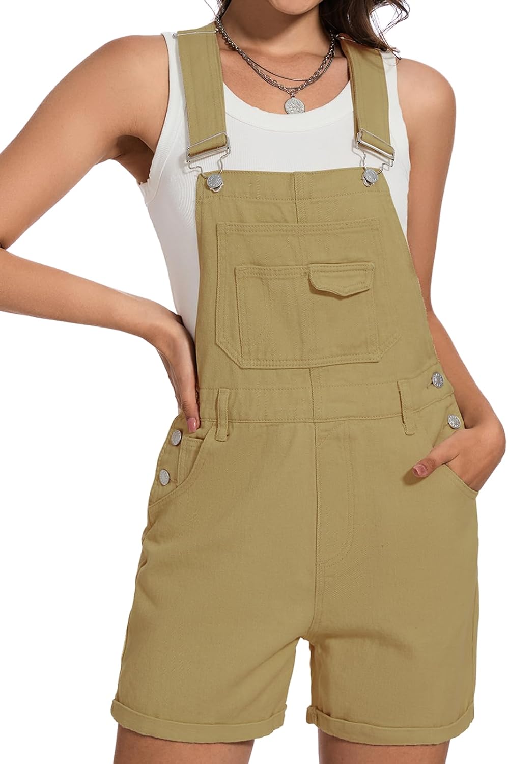 Women's Denim Shortalls with Adjustable Straps for Summer Fun