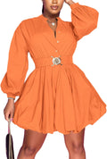 Uni Clau Womens Button Down Shirt Dress Mini with Belt - Lightweight