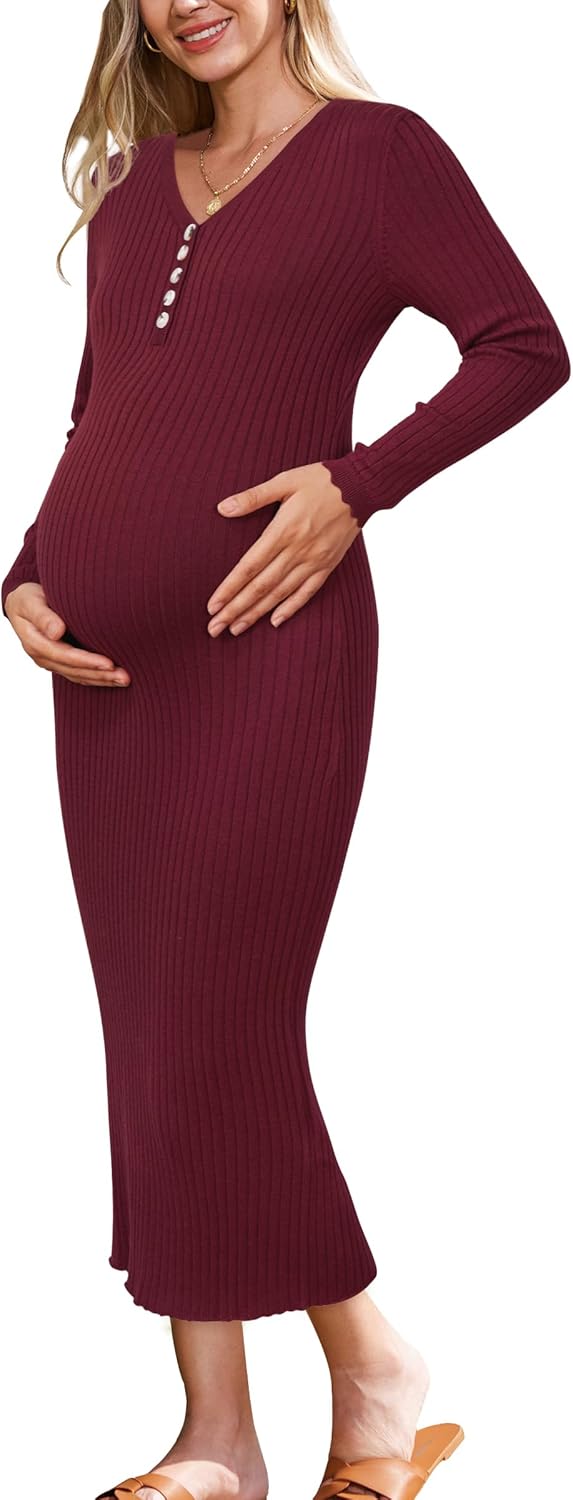 OUGES Women's Wool Blend Maternity Sweater Dress for Winter