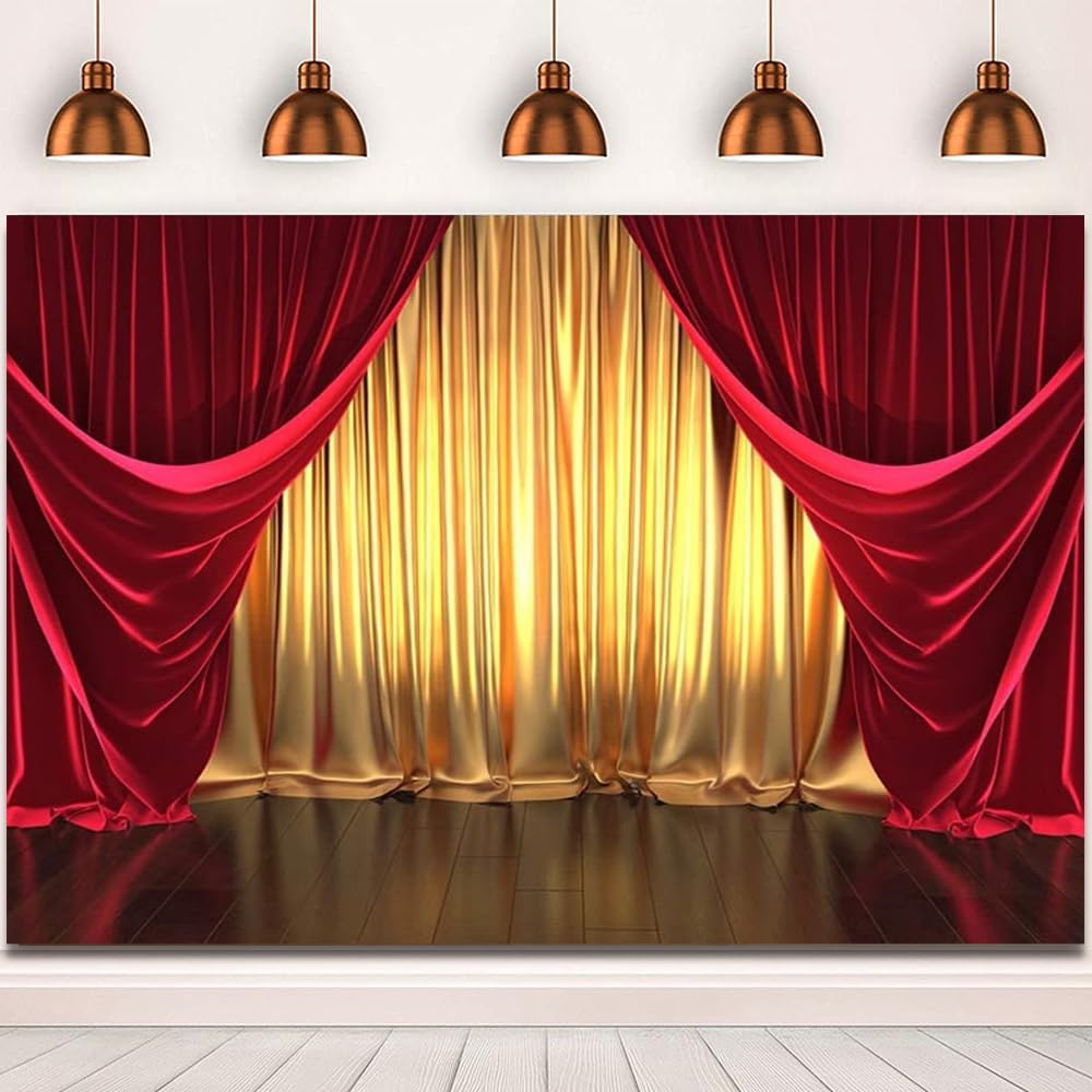 9x6ft Golden Red Curtains Stage Photography Backdrops for Events