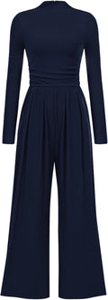Jumpsuits For Women Long Sleeve Mock Neck Wide Leg - Dressy Fall