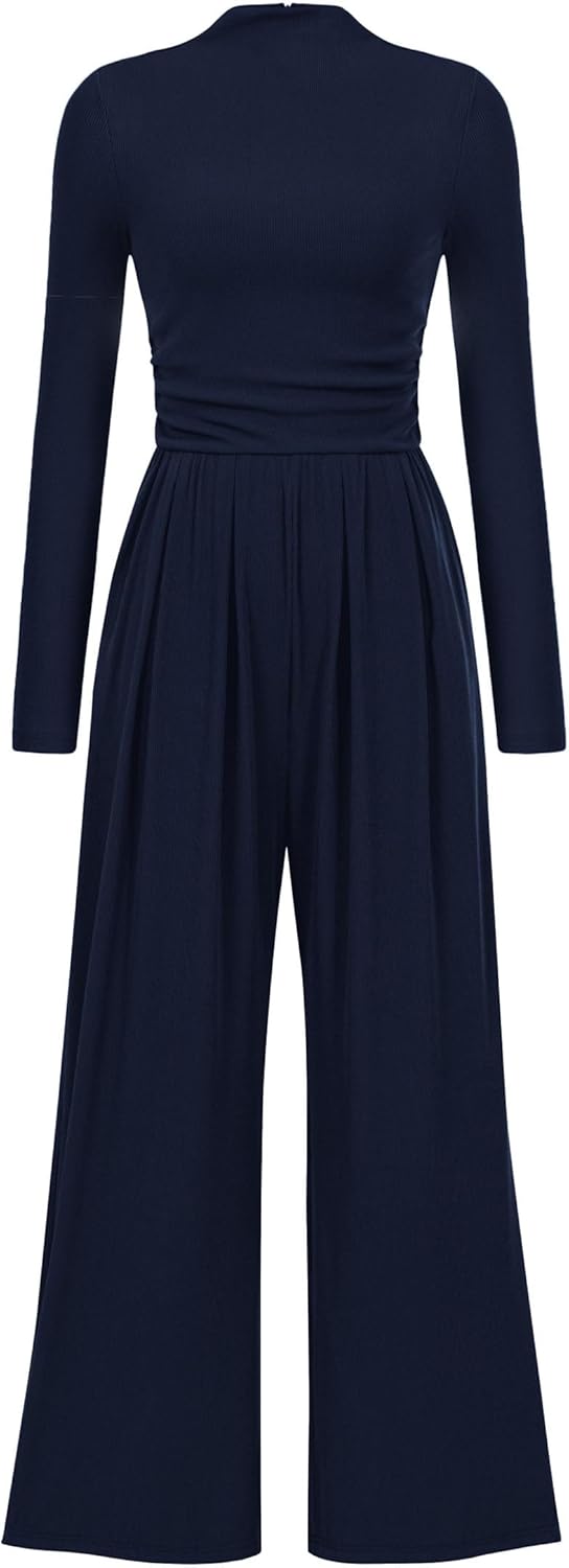 PRETTYGARDEN Long Sleeve Mock Neck Jumpsuits for Women Fashion