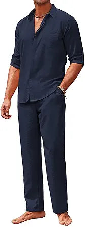 COOFANDY Men's 2 Piece Linen Sets for Summer Yoga and Beach