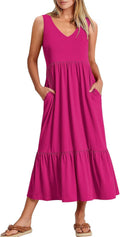 ANRABESS Womens Summer Maxi Dress Fit & Flare Sleeveless V Neck