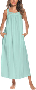 YOZLY Cotton Nightgowns for Women Embroidery Sleeveless Night Gown