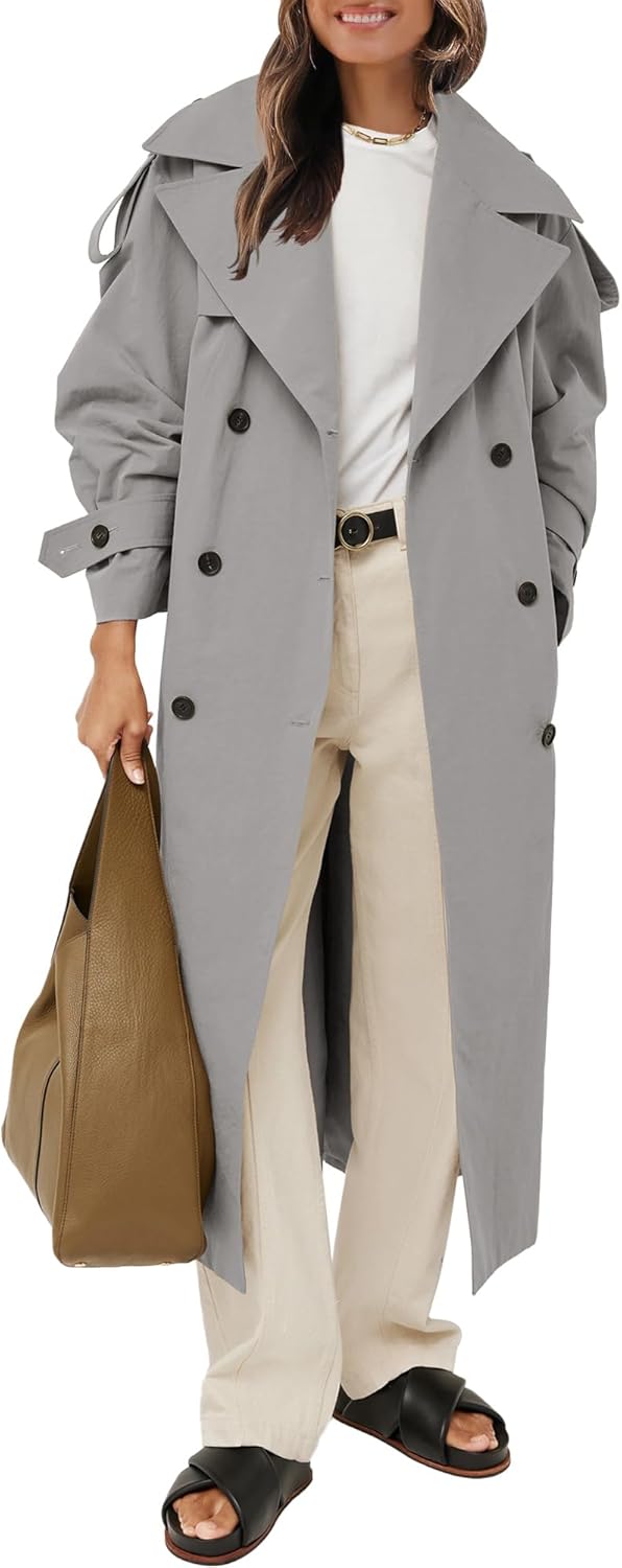 Farktop Womens Oversized Long Trench Coat for Style