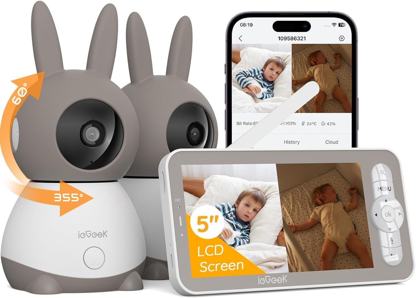 ieGeek Split-Screen 2K Baby Monitor - Smart Dual Camera System