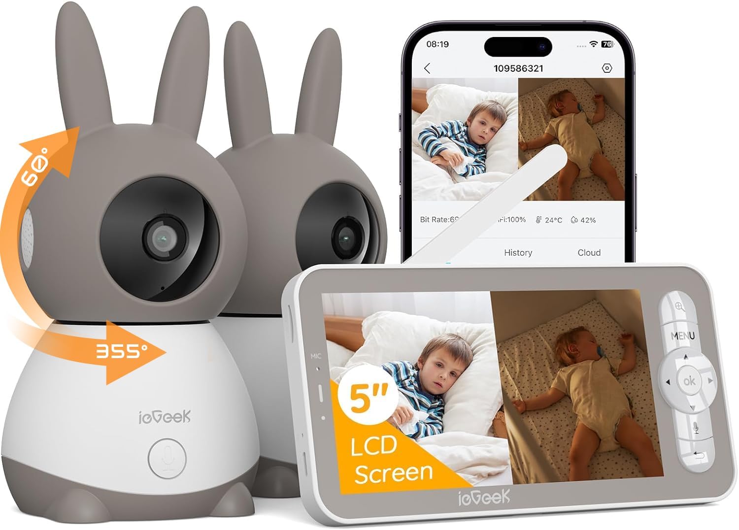 ieGeek Split-Screen 2K Baby Monitor - Smart Dual Camera System