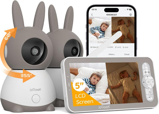 ieGeek Split-Screen 2K Baby Monitor - Smart Dual Camera System