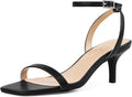 GENSHUO Kitten Low Heels Square Open Toe Ankle Strap Sandals - Chic