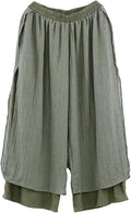 Minibee Women's Wide Leg Pants Loose Layer Capris - Comfortable Linen