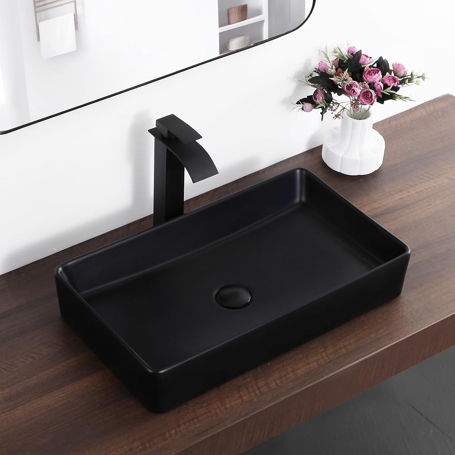 Modern Black Vessel Sink Rectangle 24x14 for Elegant Bathrooms