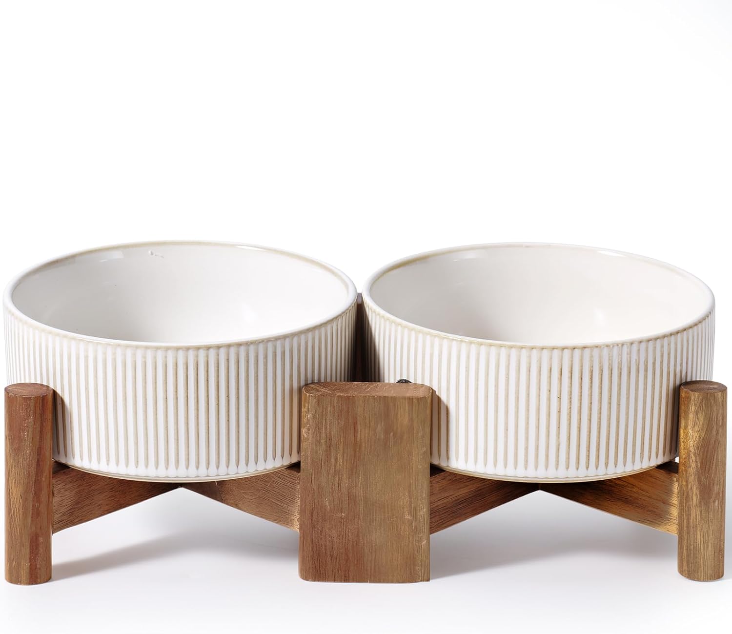 Getstar Ceramic Dog Bowls with Acacia Wood Stand for Pets