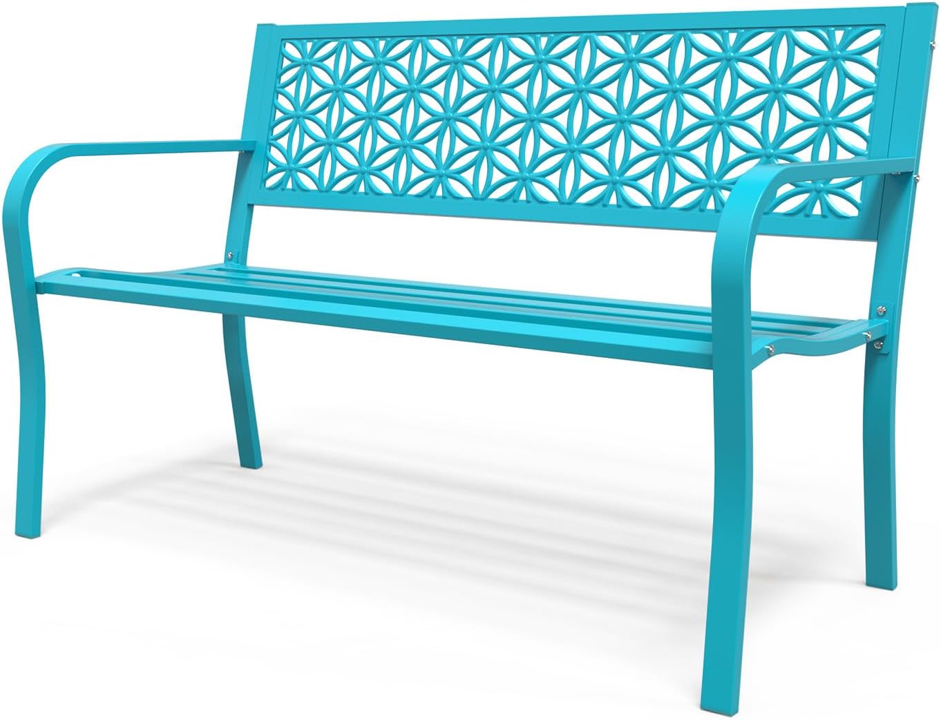 VINGLI 50 Inch Outdoor Bench with Floral Back for Garden Use