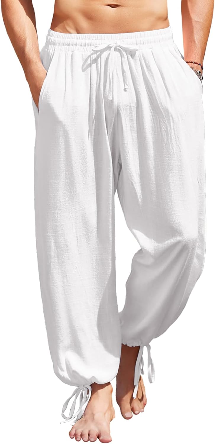 COOFANDY Men's Cotton Linen Pants for Casual Beach Style