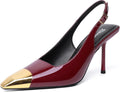 RIBONGZ Sexy Slingback Pumps Burgundy Pointed Heels - Elegant Fit