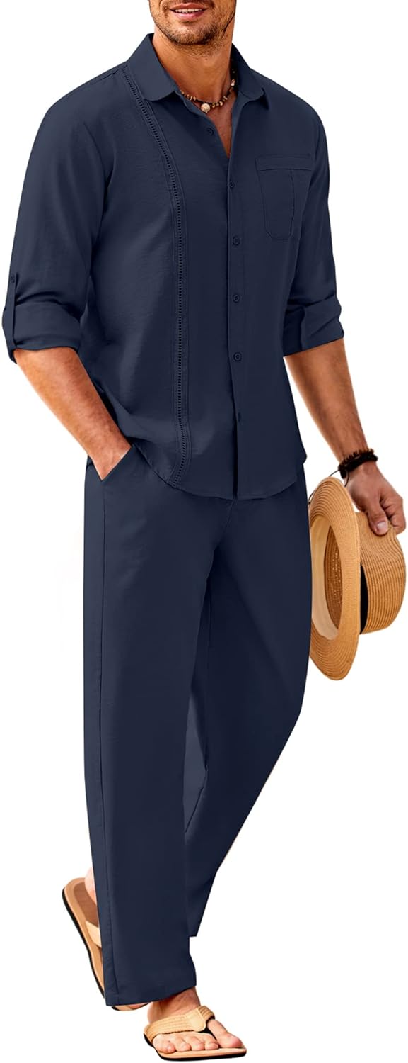 COOFANDY Mens Linen Sets for Summer Beach and Casual Outfits