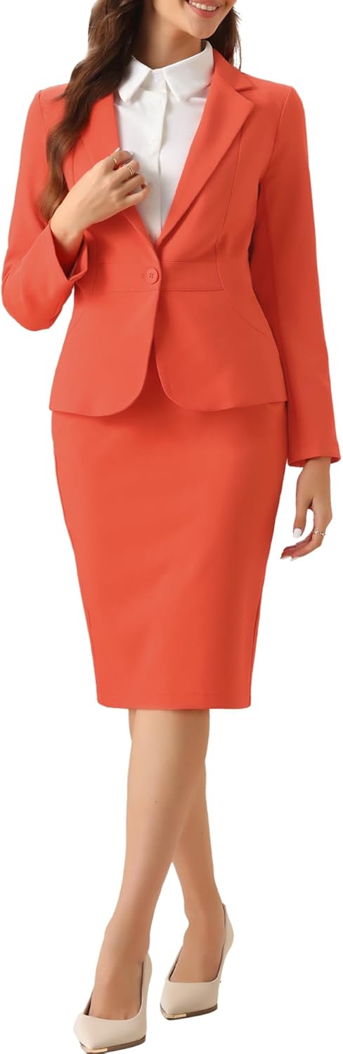 Allegra K Women's 2 Piece Skirt Suit Set for Business Style