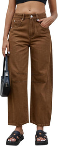 Women's Mid Rise Wide Leg Cropped Denim Barrel Jeans for Style