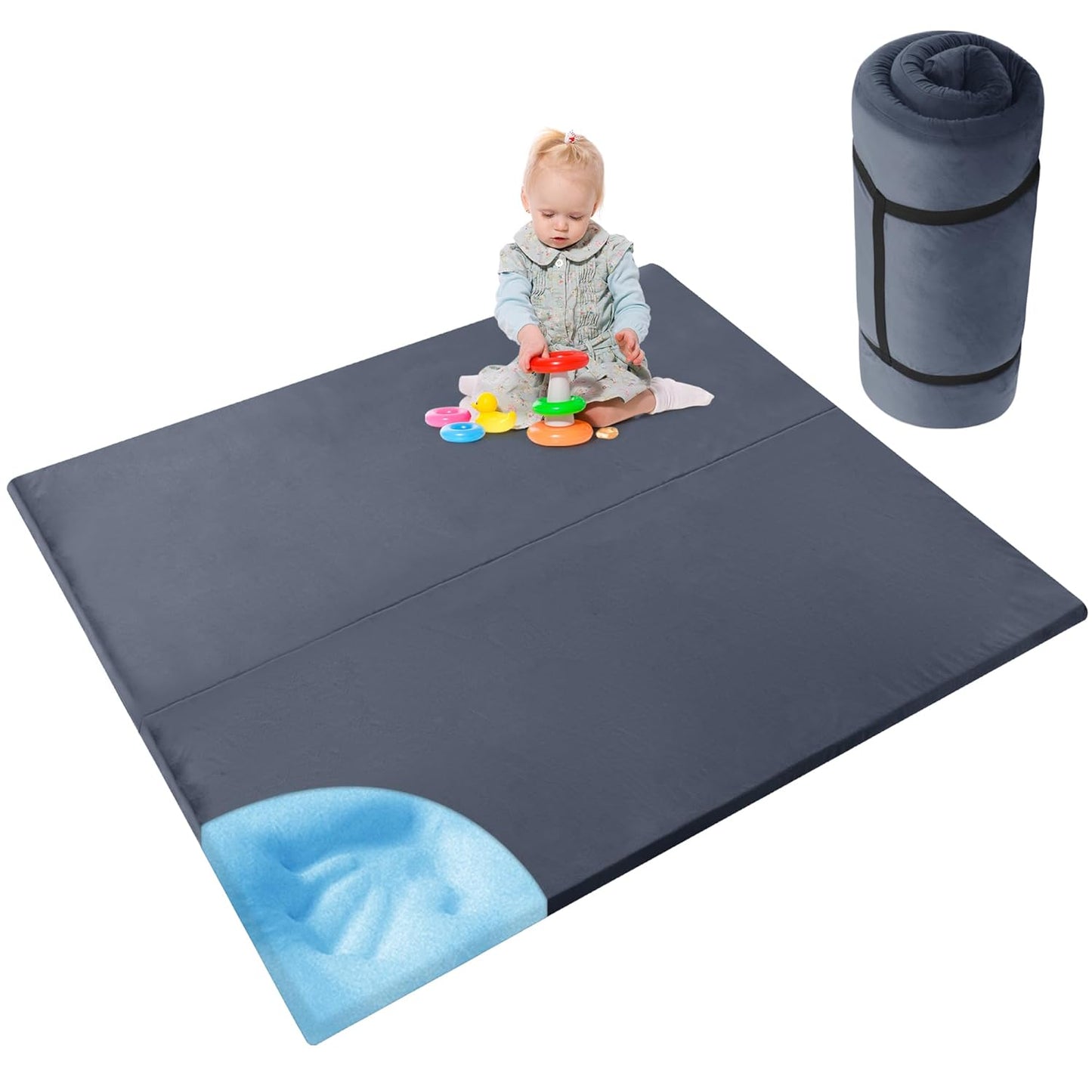 HOMBYS 50x50 Foldable Memory Foam Play Mat for Baby